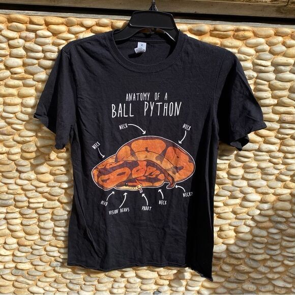 Gildan Soft Style Black Graphic T-shirt Anatomy of Ball Python. Small. EUC! - Picture 1 of 4